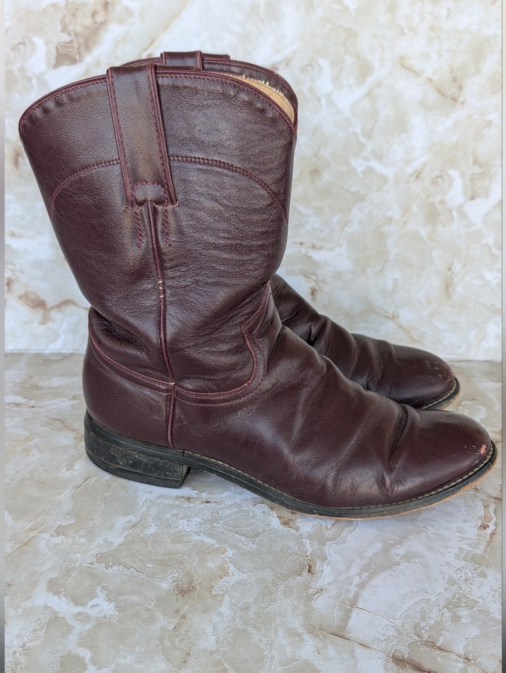 Vintage Justin Men's Leather Pull-On Boots in  Burgundy Sz 8D